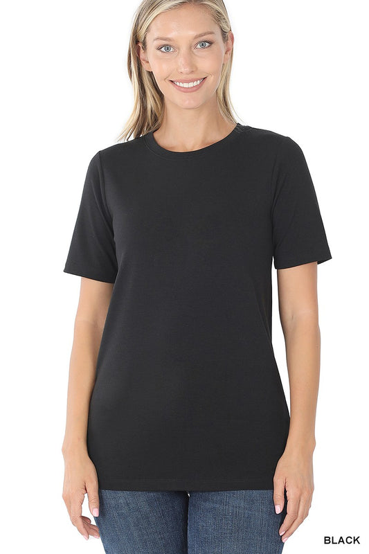 Women's Basic Black Crew Neck T-Shirt - Short Sleeve Essential Tee
