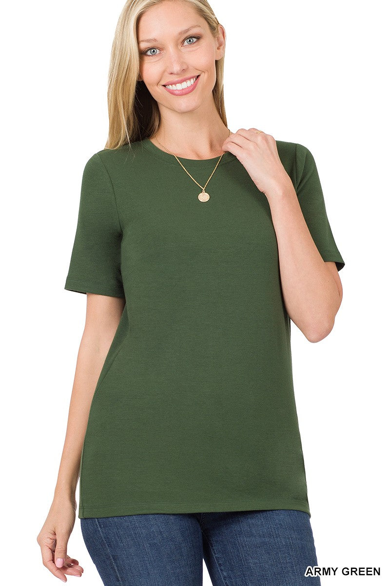 Women's Basic Black Crew Neck T-Shirt - Short Sleeve Essential Tee