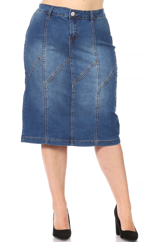 Multi Seam Denim Skirt Plus