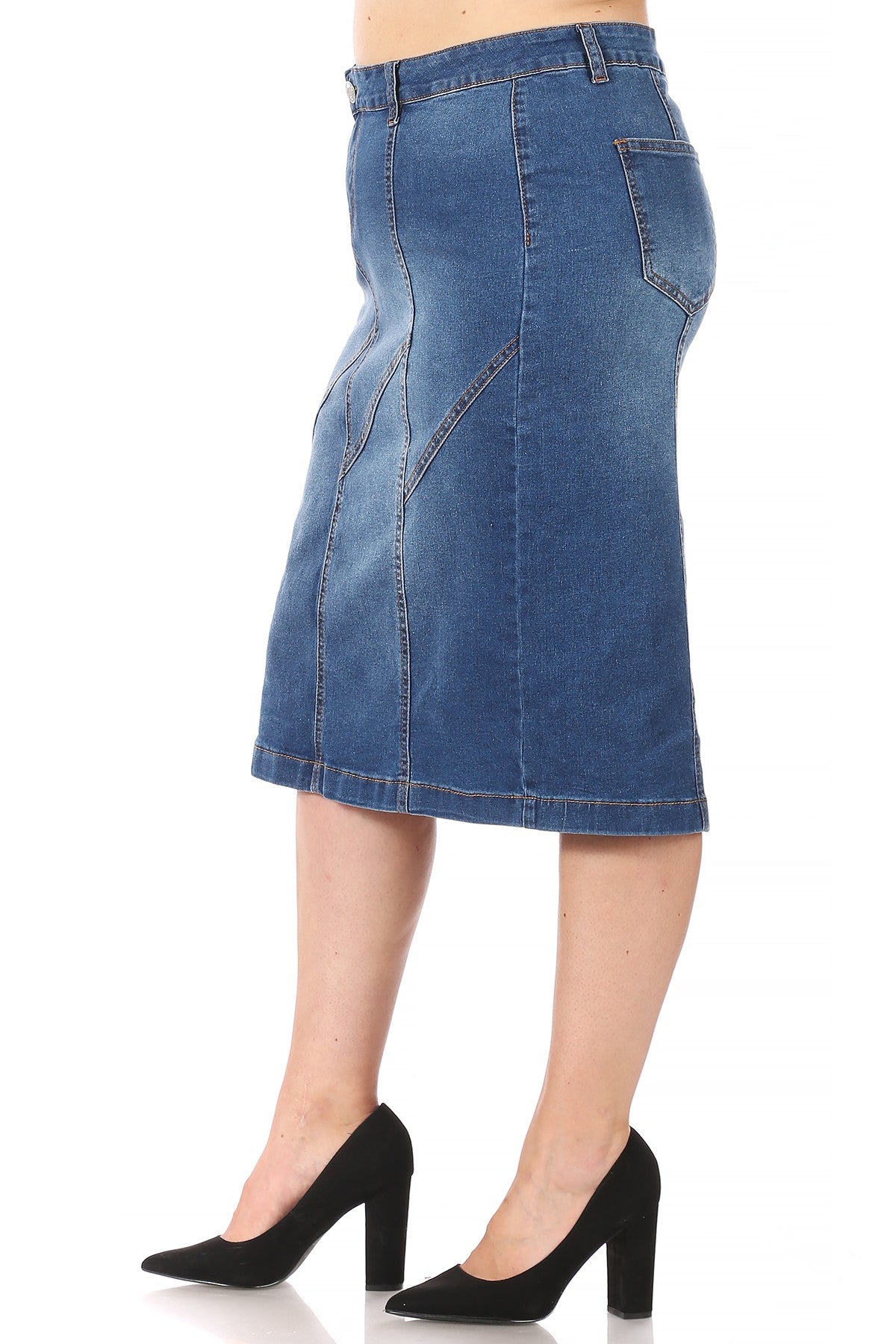 Multi Seam Denim Skirt Plus