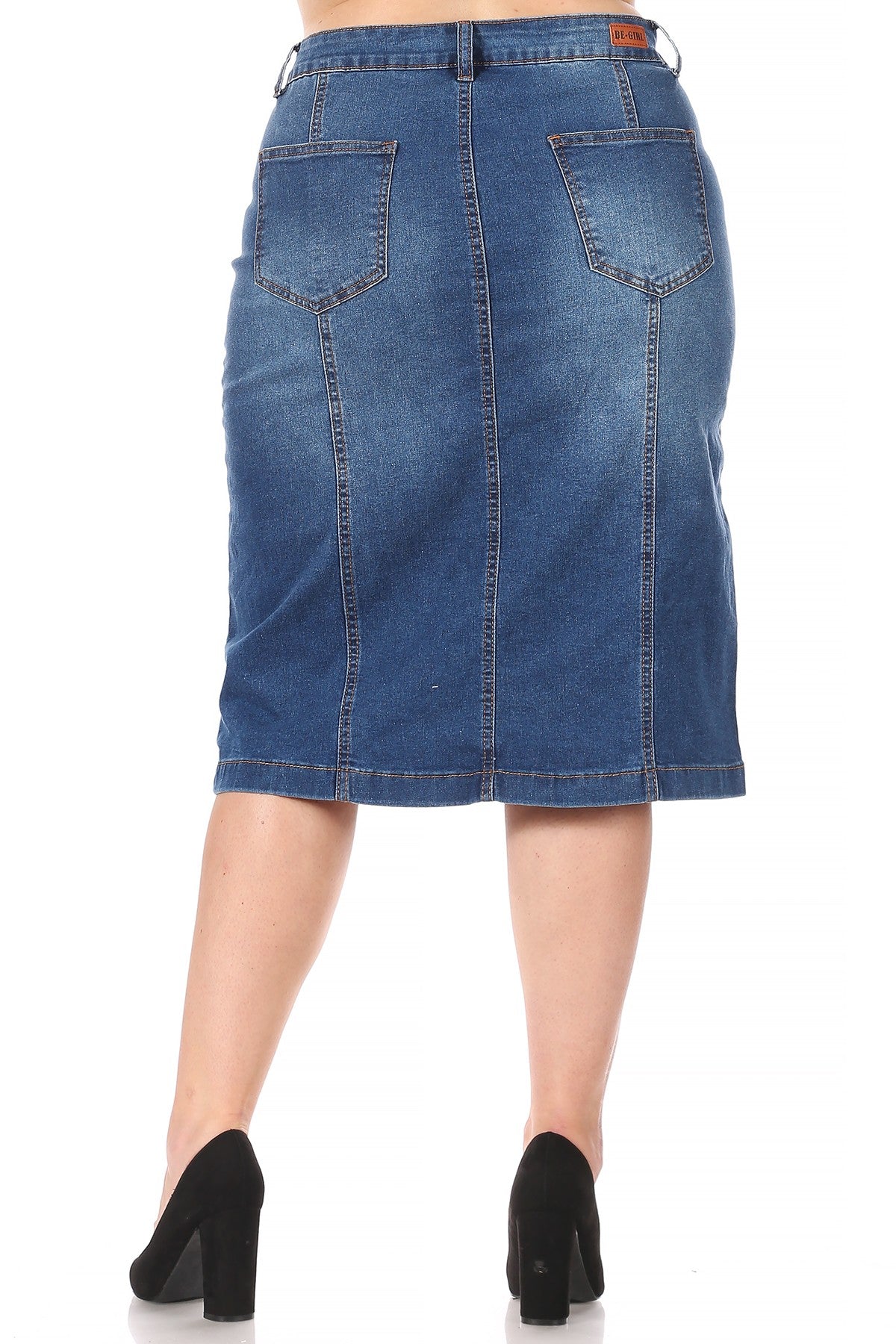 Multi Seam Denim Skirt Plus