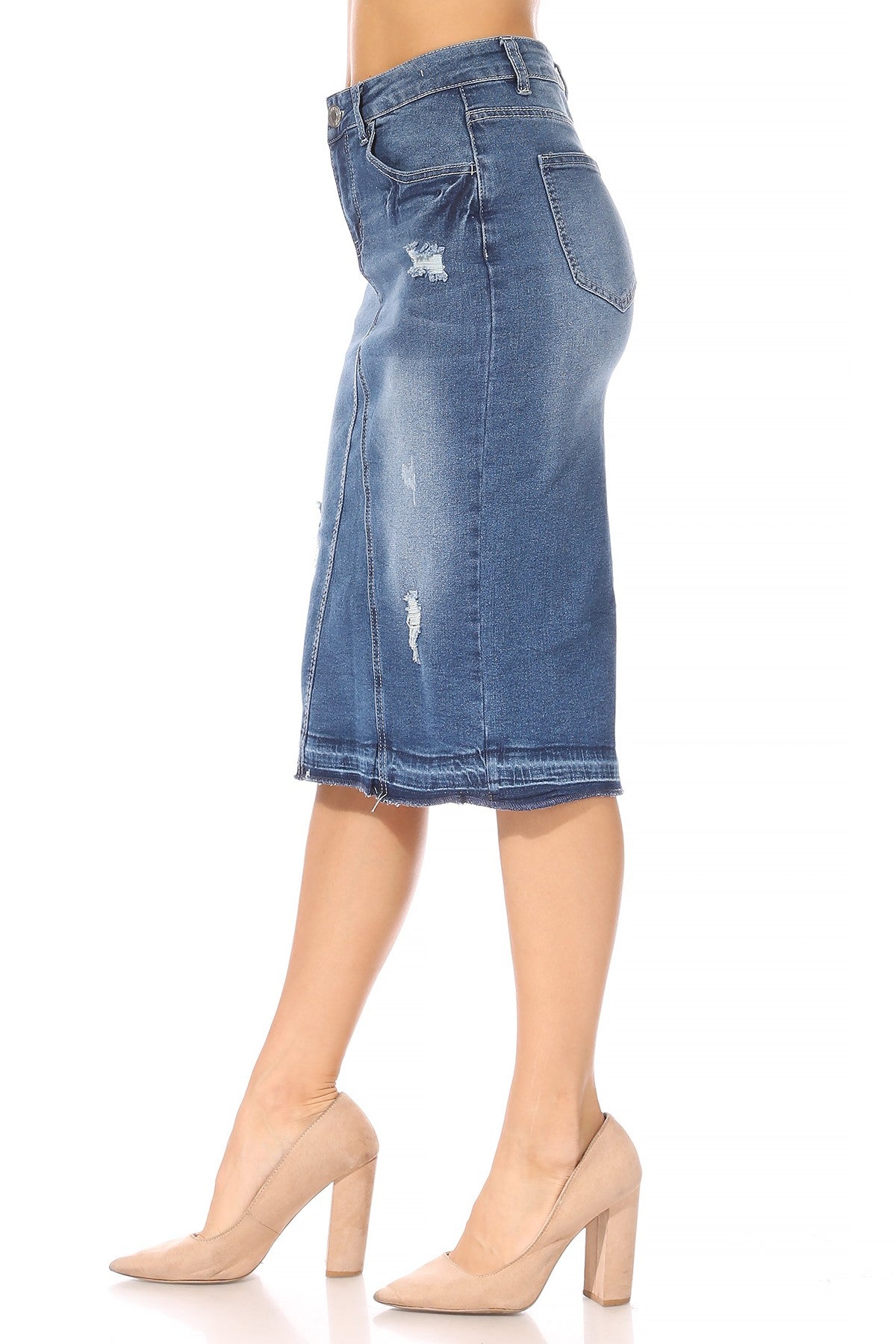 Mindy Distressed Denim Skirt