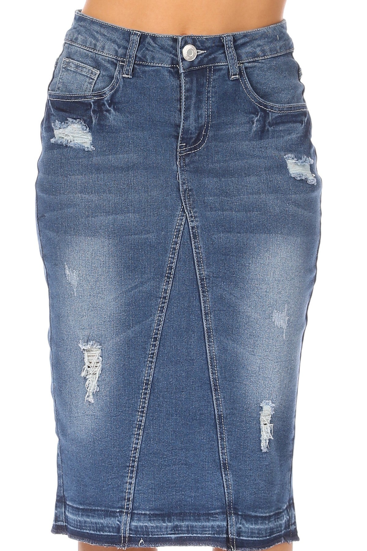 Mindy Distressed Denim Skirt