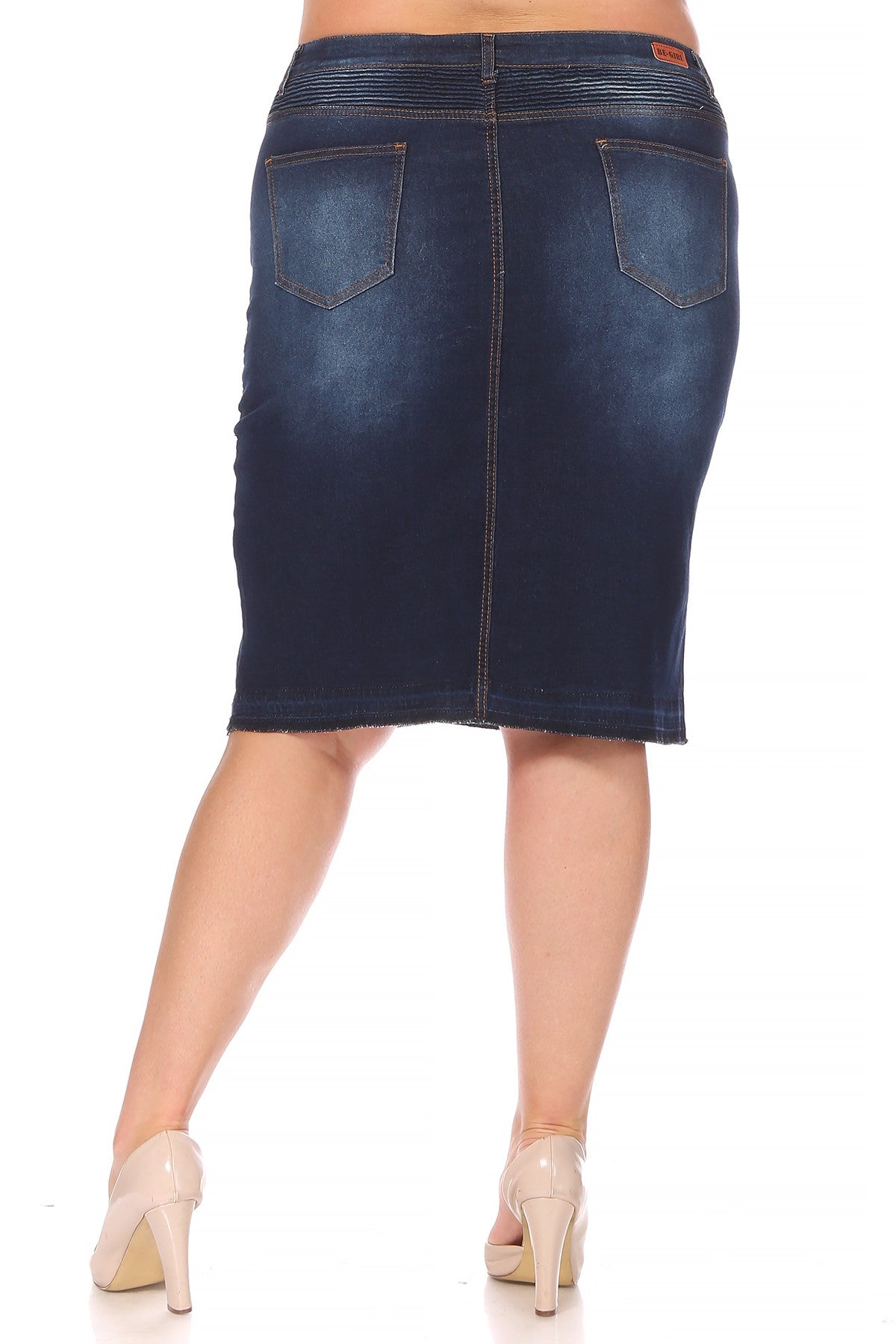 Moto Distressed Denim Skirt - Plus