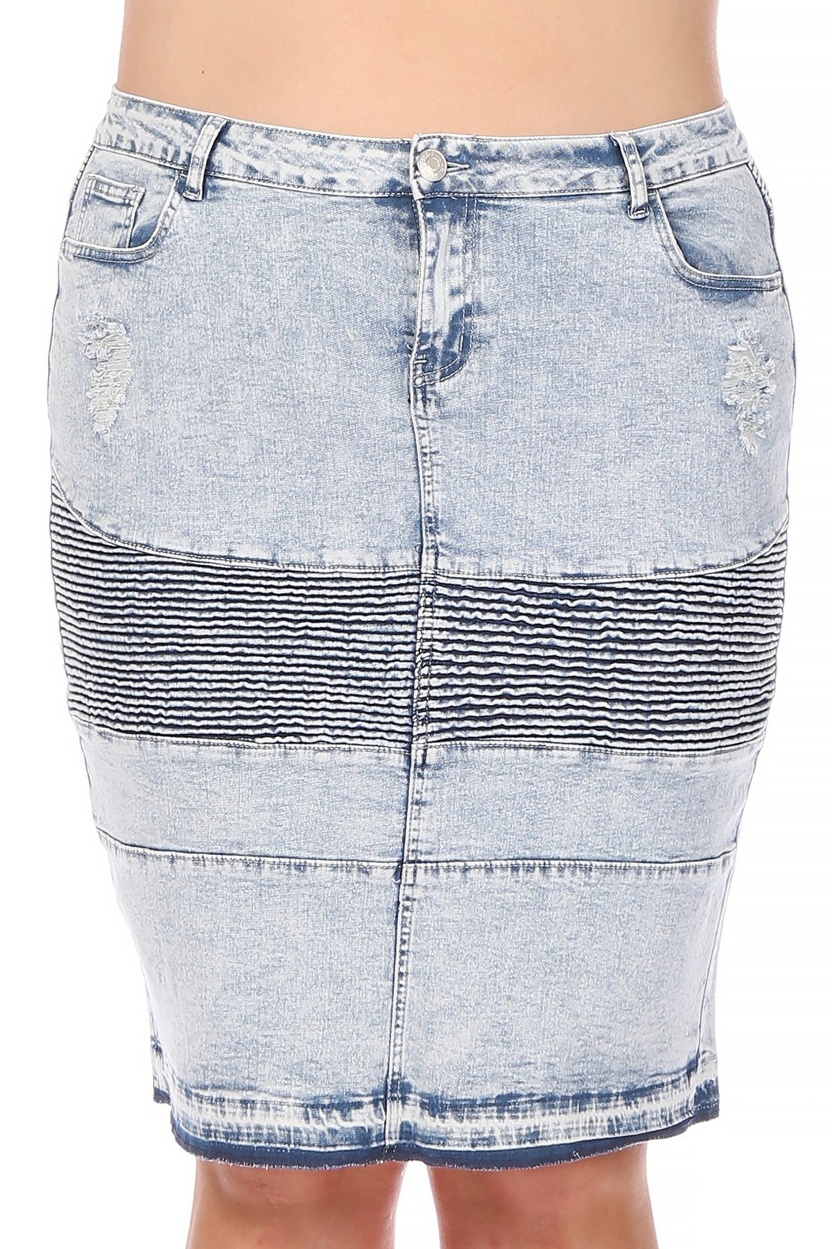 Moto Distressed Denim Skirt - Plus