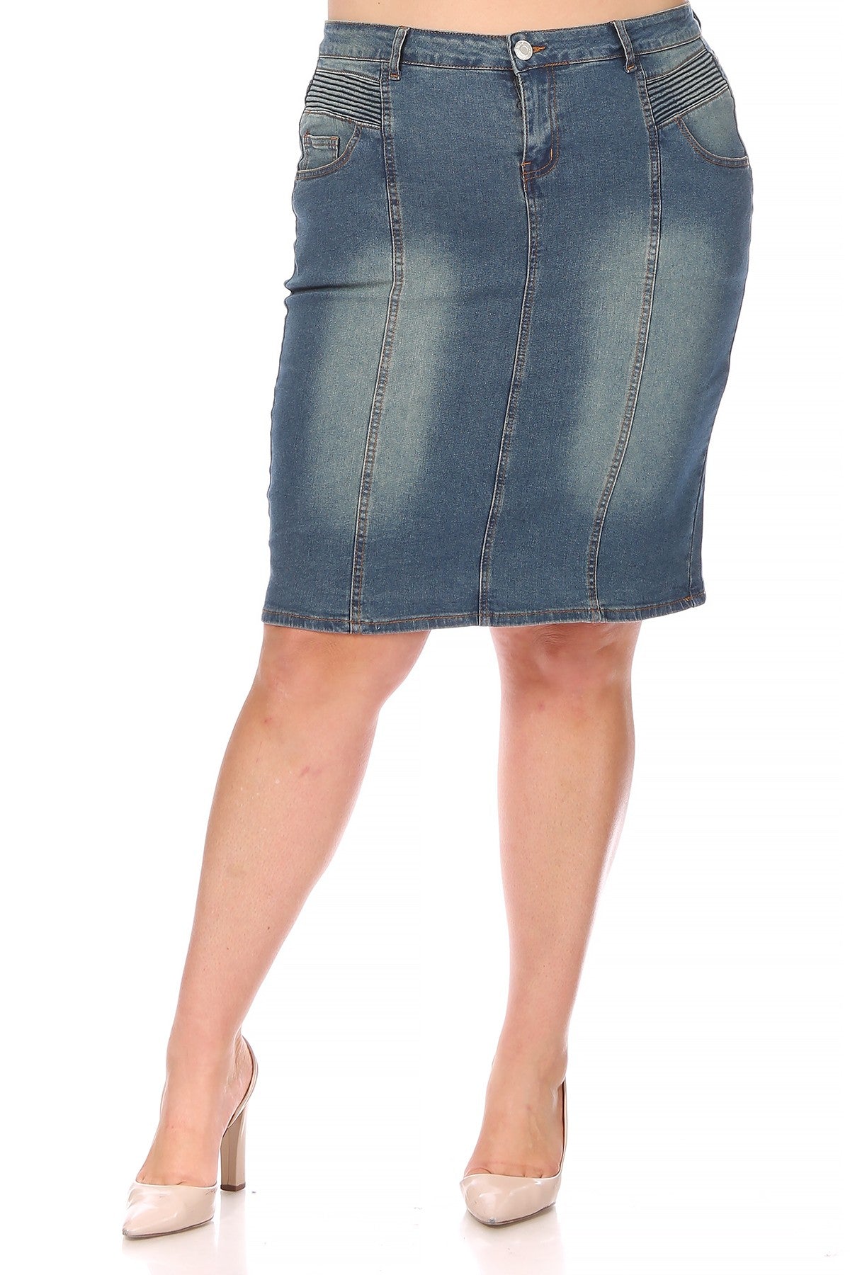 Vintage Washed Denim Skirt Plus