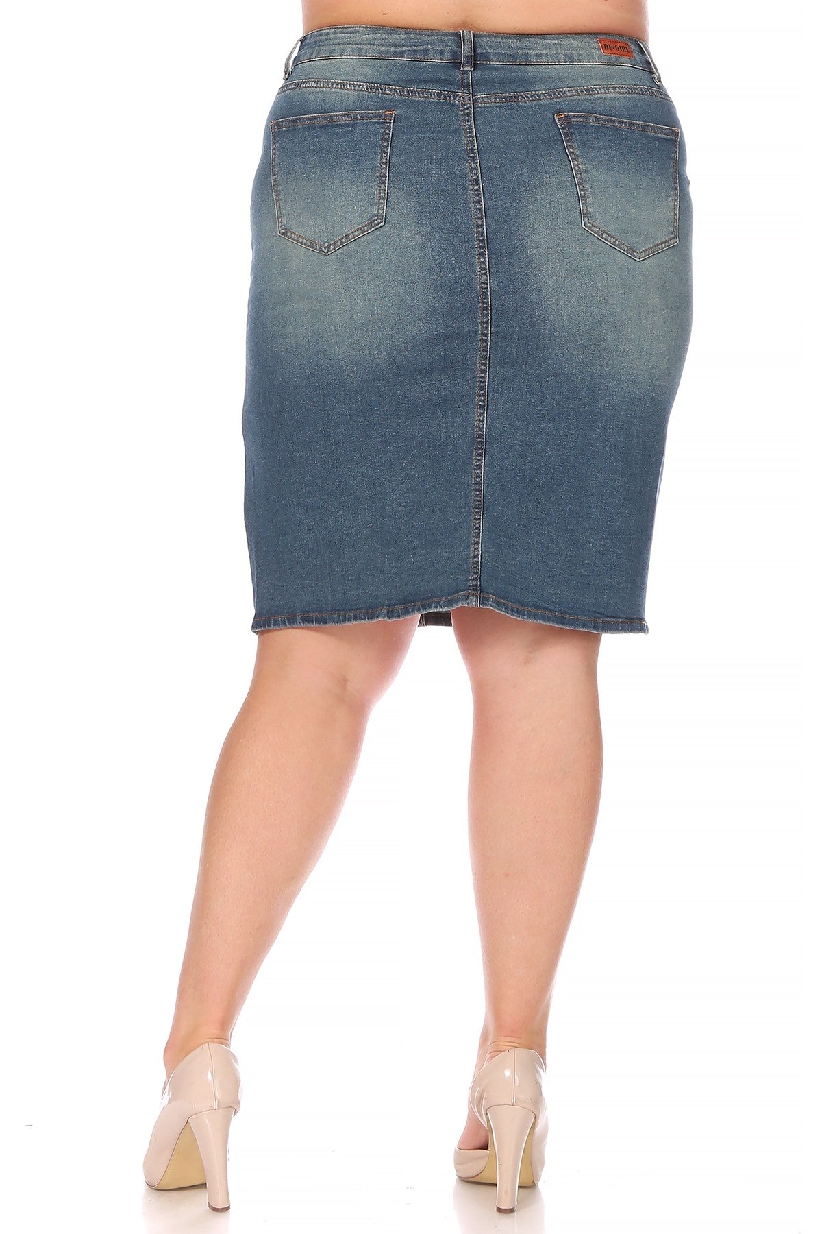 Vintage Washed Denim Skirt Plus