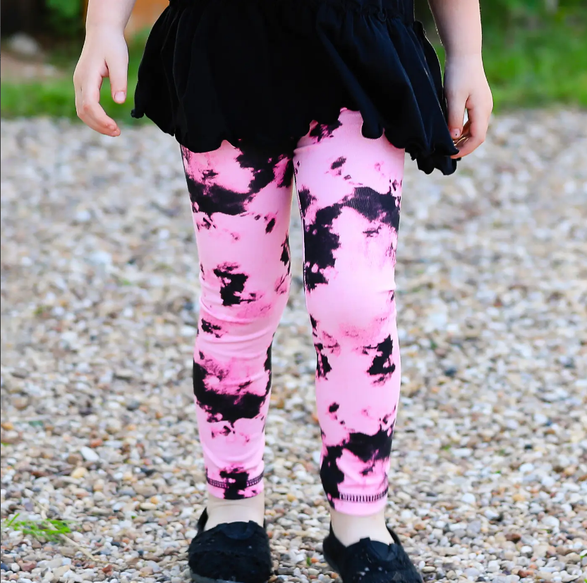 Kids' Pink & Black Tie-Dye Leggings - Soft Toddler Girl's Cotton Spandex Pants