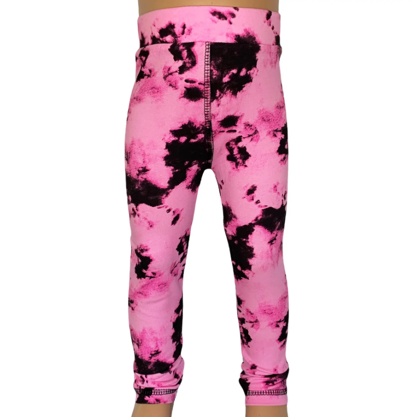 Kids' Pink & Black Tie-Dye Leggings - Soft Toddler Girl's Cotton Spandex Pants