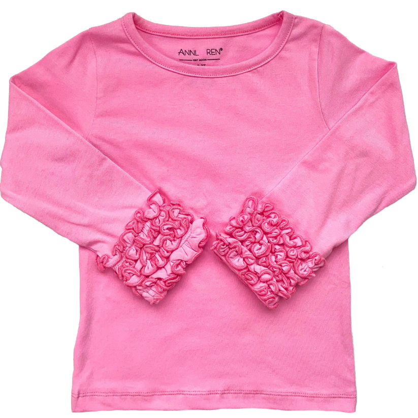Girls Pink Ruffle Layering T-Shirt - Soft Cotton Spandex Tee for Kids