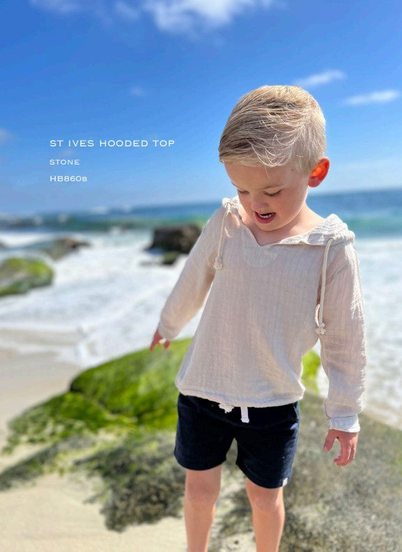 Boys' Cotton Gauze Pullover Hoodie - Breathable Linen-Look Top