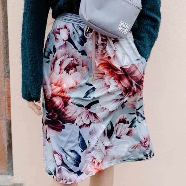 Floral Satin Midi Skort with Pockets & Built-in Modesty Shorts