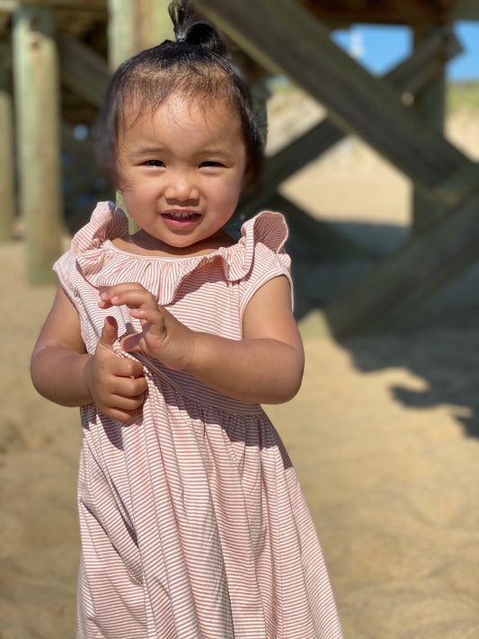 Bella Ruffle V-Back Micro-Stripe Matching Girls Dress