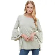 Elegant Double Layer Bell Sleeve Tunic Top - Flowy Rayon Spandex Knit