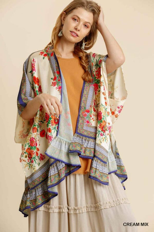 Mixed Floral Print Kimono